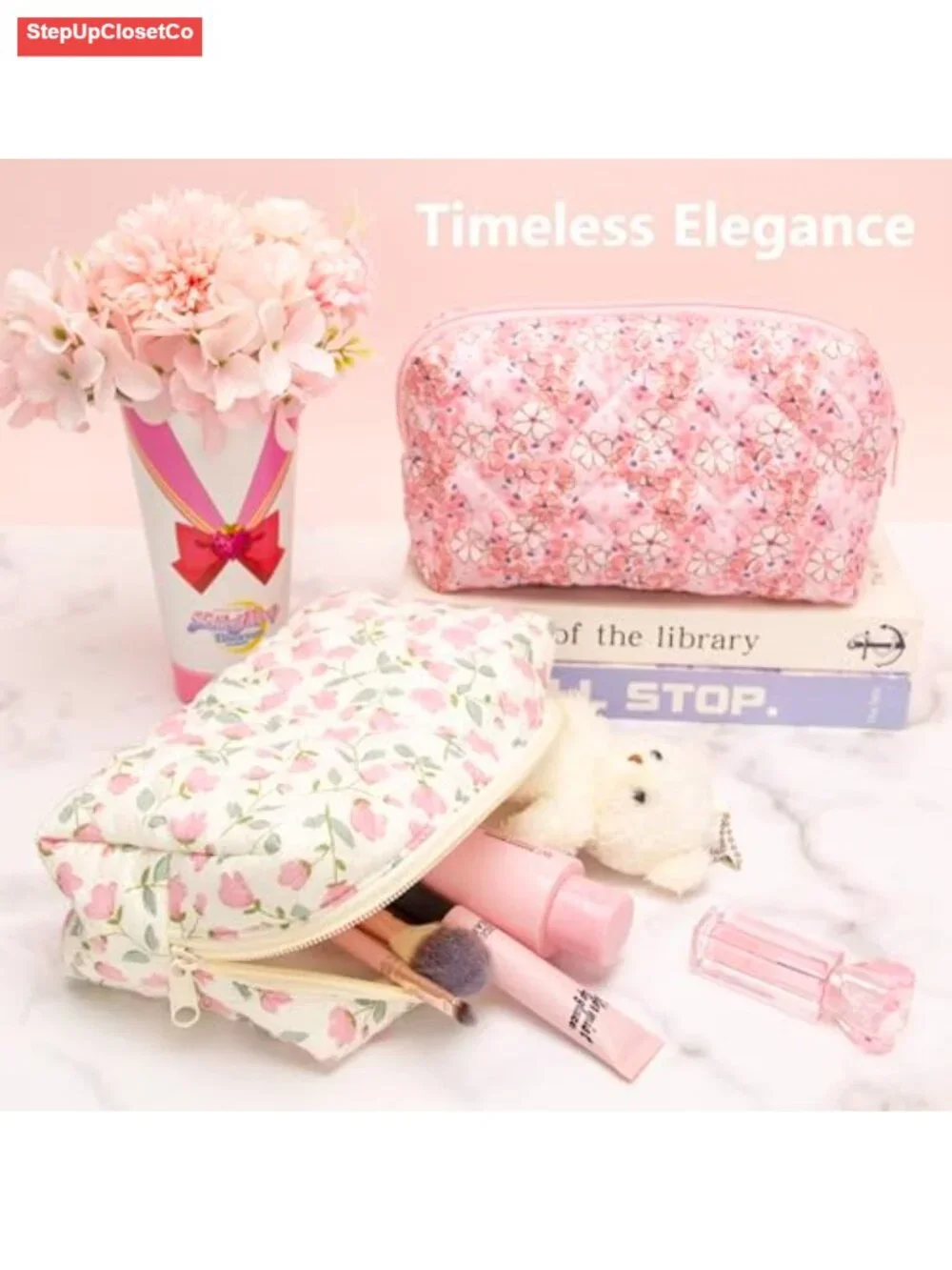 Quilted Makeup Bag Cosmetic Pouch Organizer Travel Toiletry Case